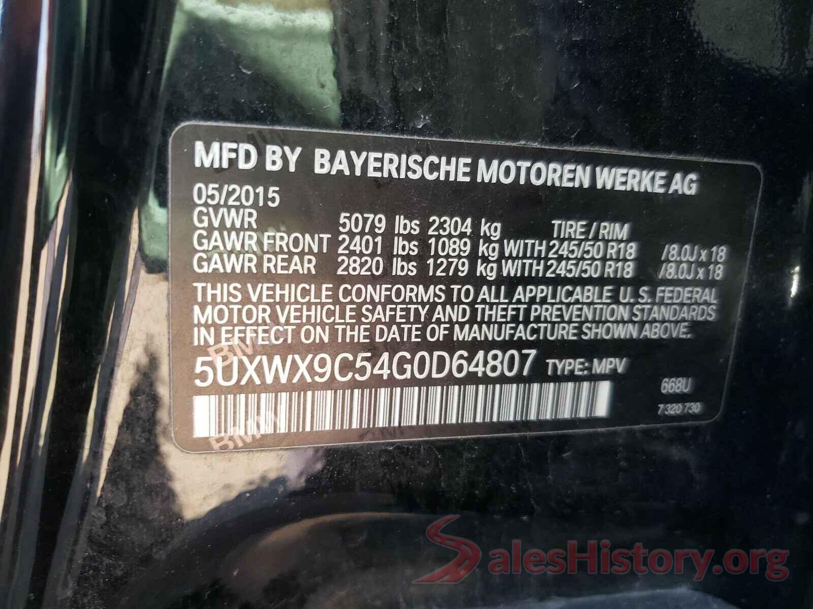 5UXWX9C54G0D64807 2016 BMW X3