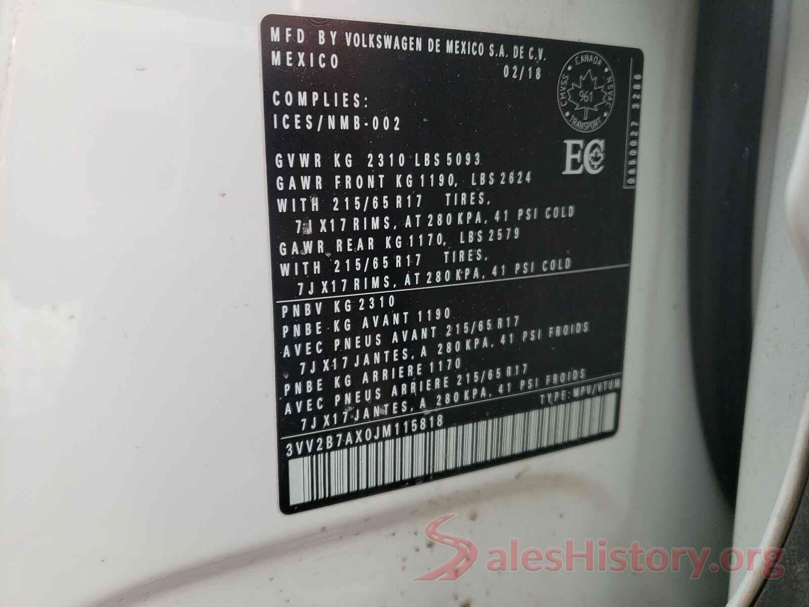 3VV2B7AX0JM115818 2018 VOLKSWAGEN TIGUAN