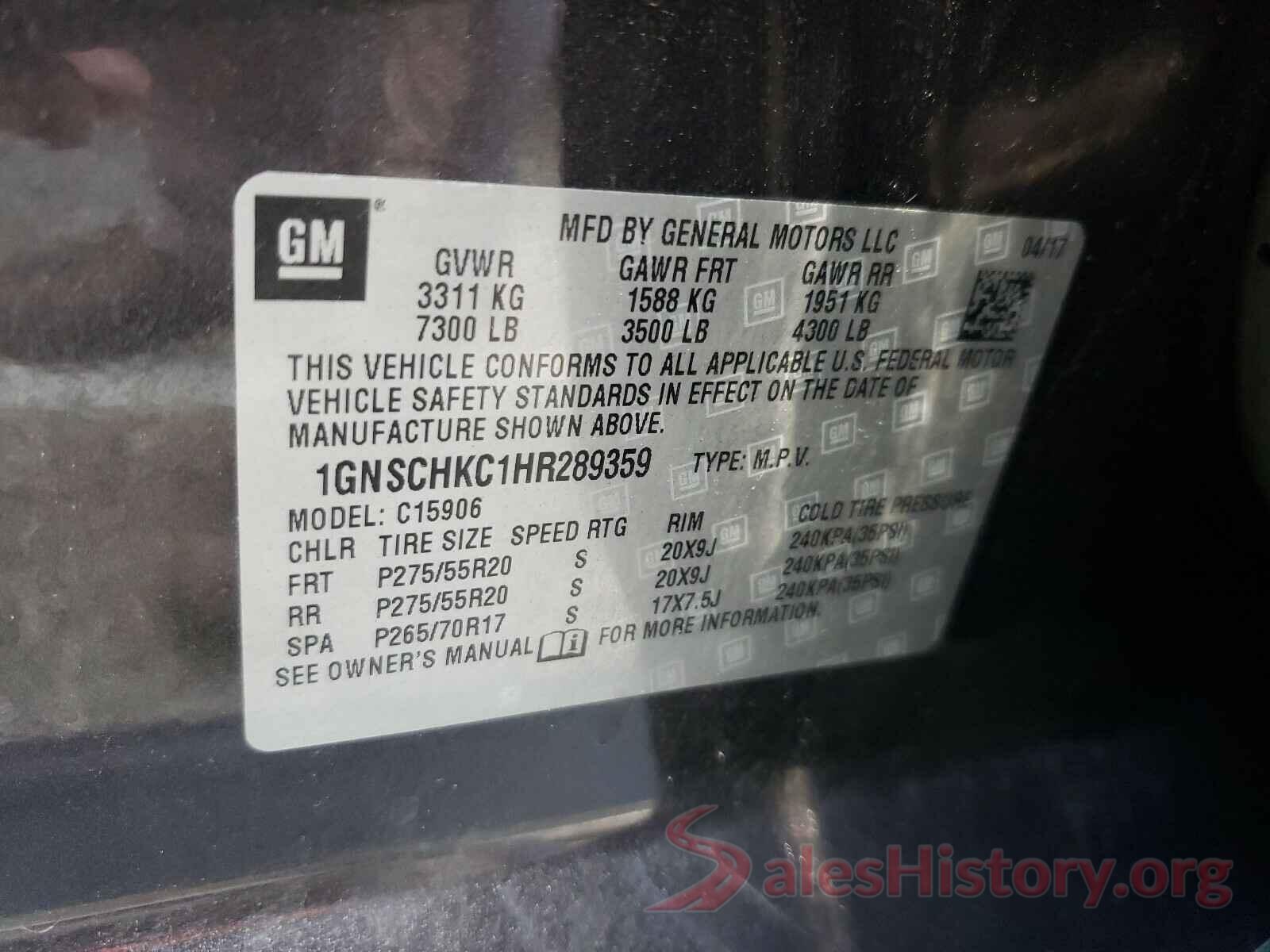 1GNSCHKC1HR289359 2017 CHEVROLET SUBURBAN