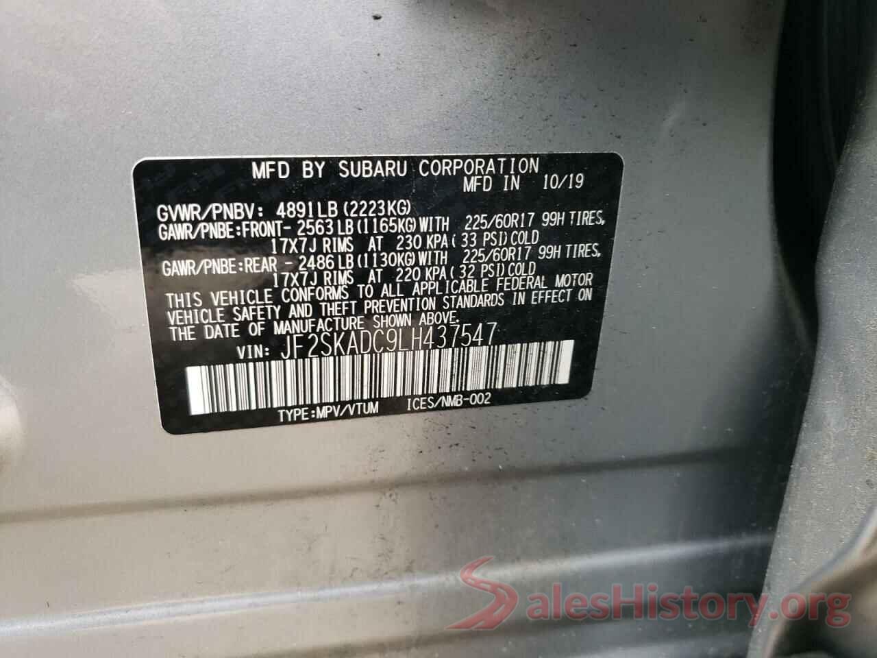 JF2SKADC9LH437547 2020 SUBARU FORESTER