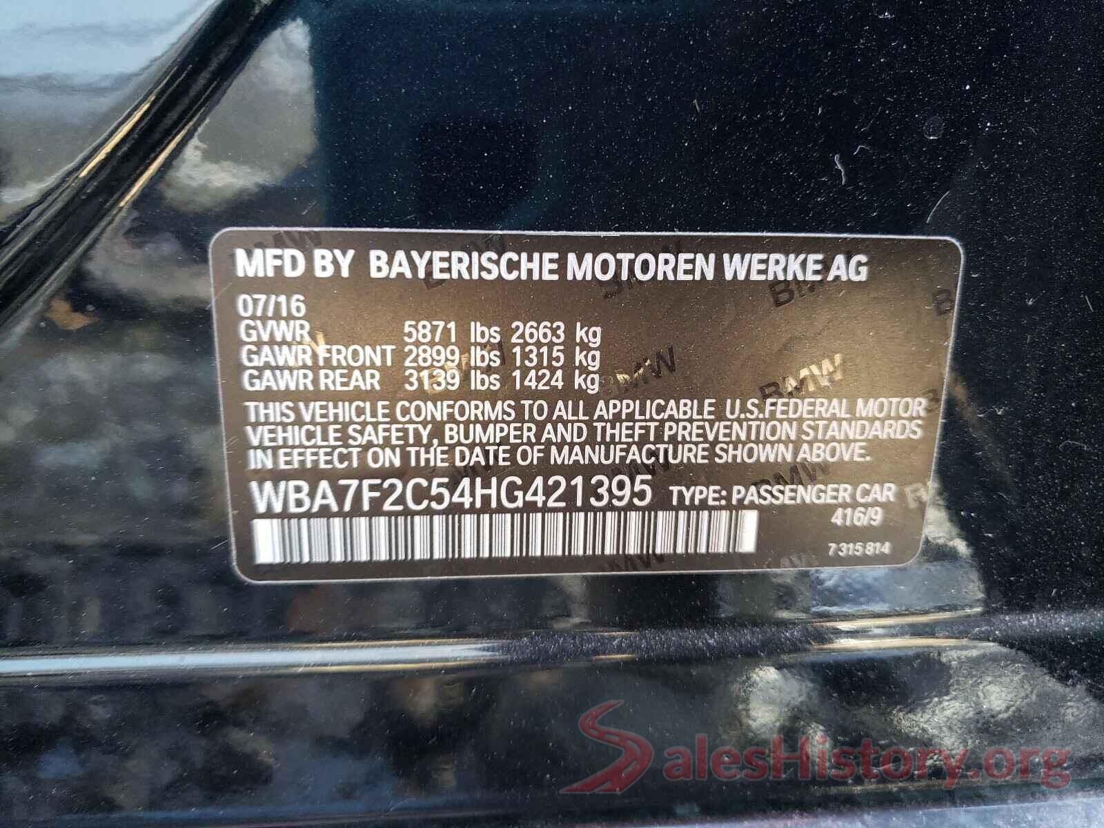 WBA7F2C54HG421395 2017 BMW 7 SERIES