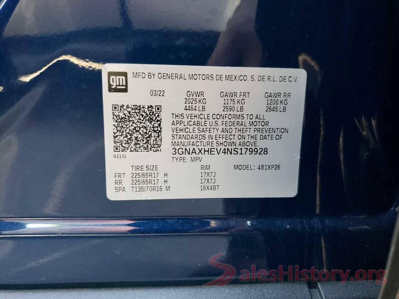 3GNAXHEV4NS179928 2022 CHEVROLET EQUINOX