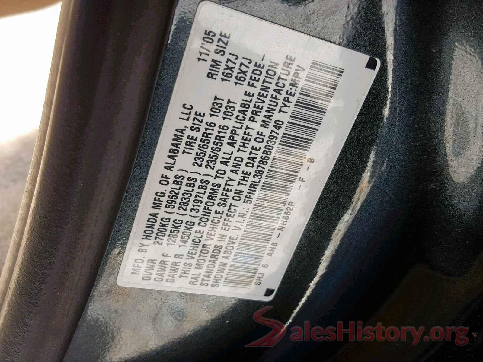 5FNRL38786B039740 2006 HONDA ODYSSEY EX