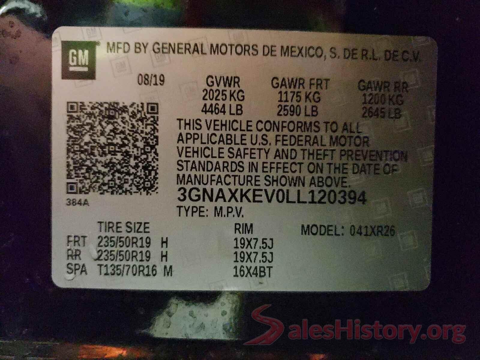 3GNAXKEV0LL120394 2020 CHEVROLET EQUINOX