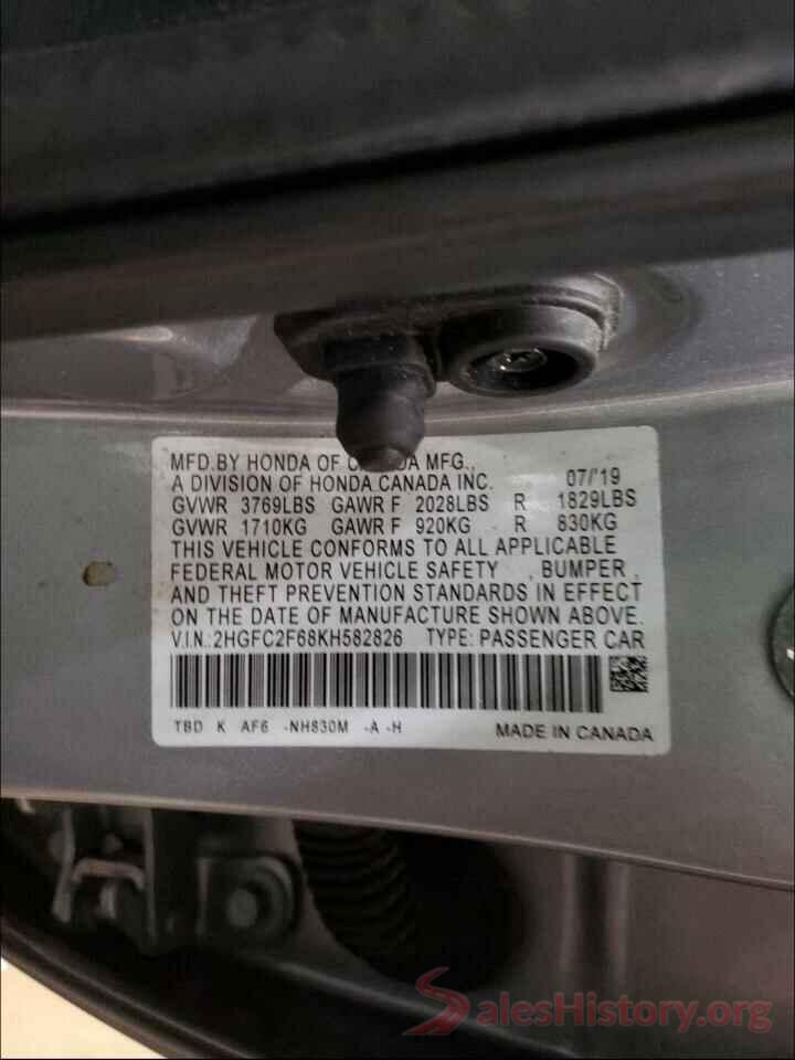 2HGFC2F68KH582826 2019 HONDA CIVIC