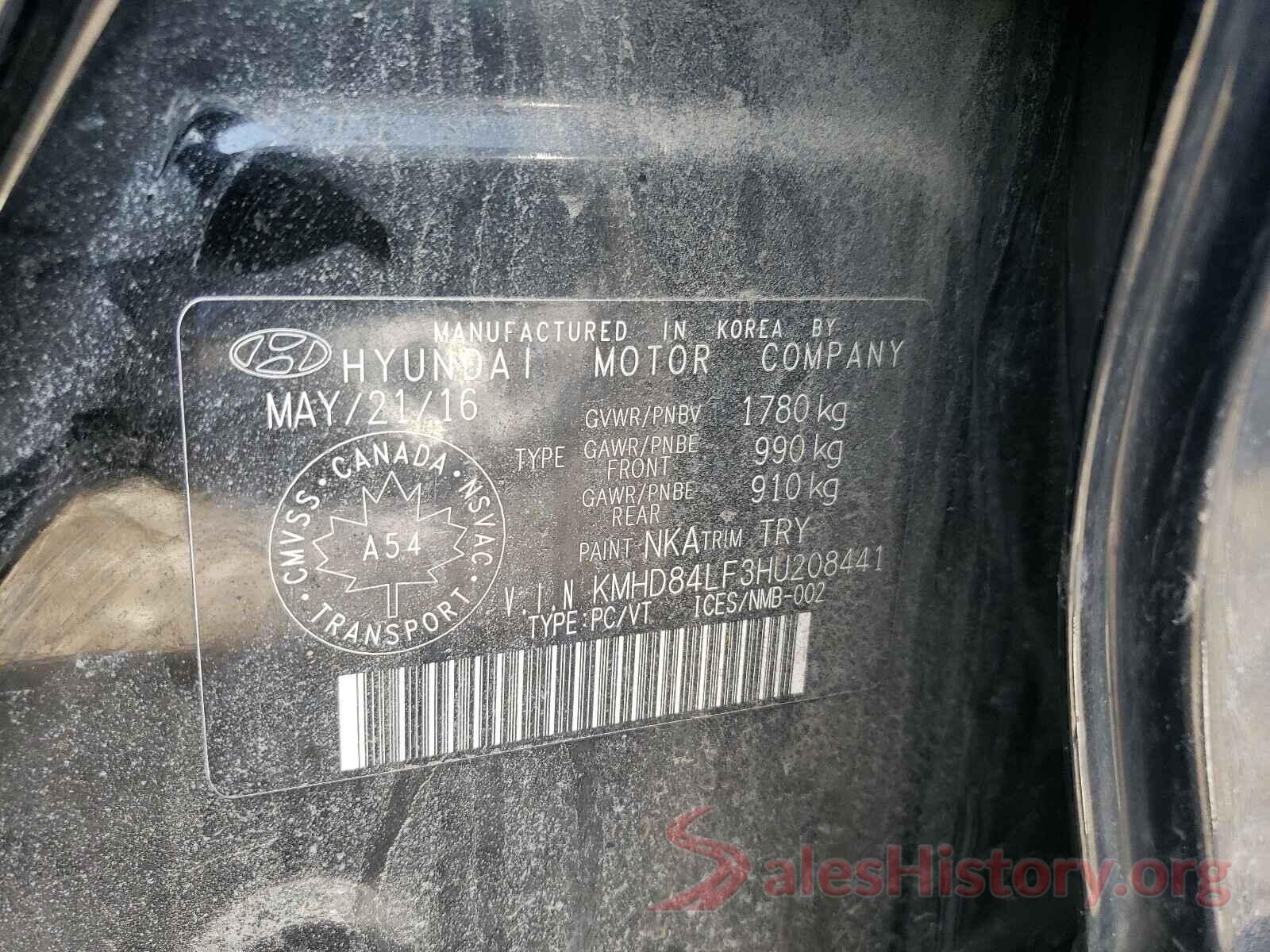 KMHD84LF3HU208441 2017 HYUNDAI ELANTRA