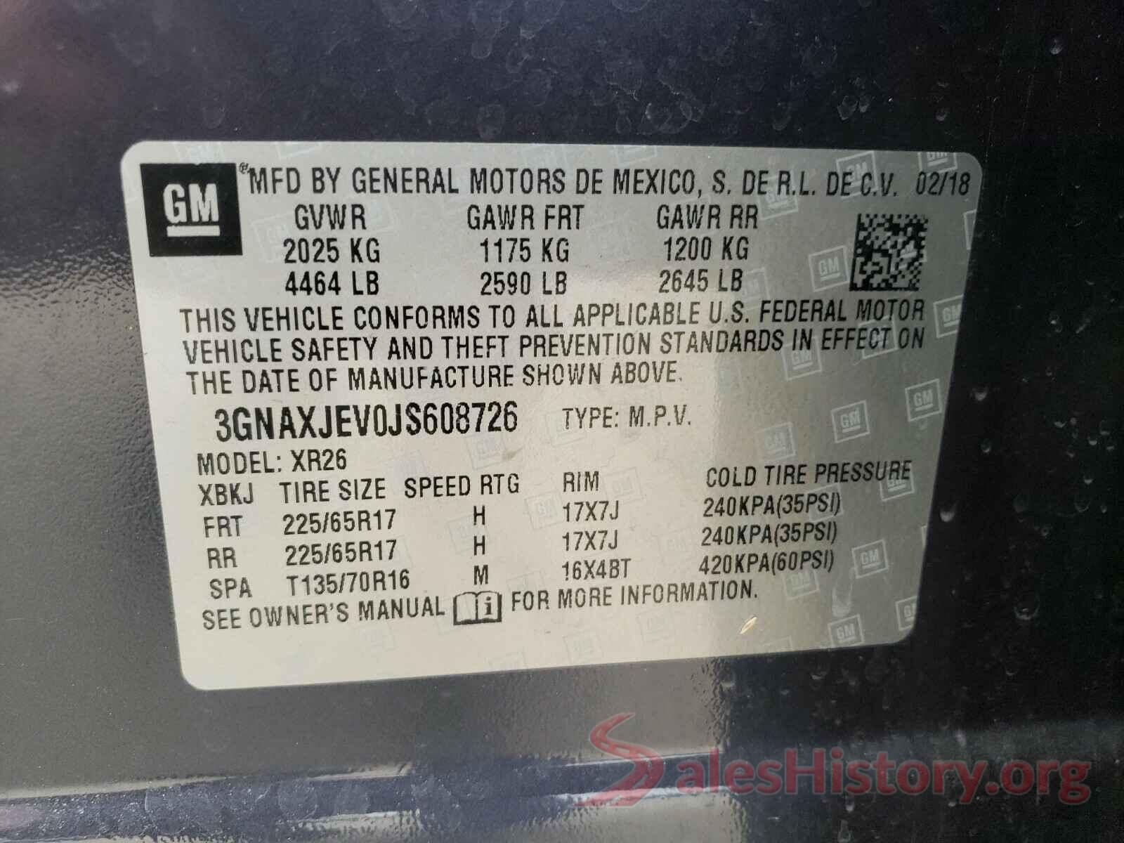 3GNAXJEV0JS608726 2018 CHEVROLET EQUINOX