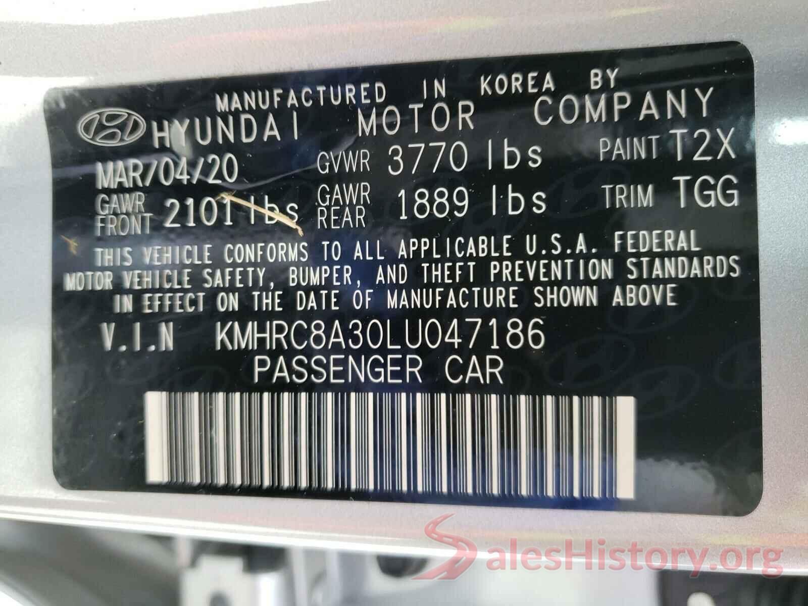 KMHRC8A30LU047186 2020 HYUNDAI VENUE