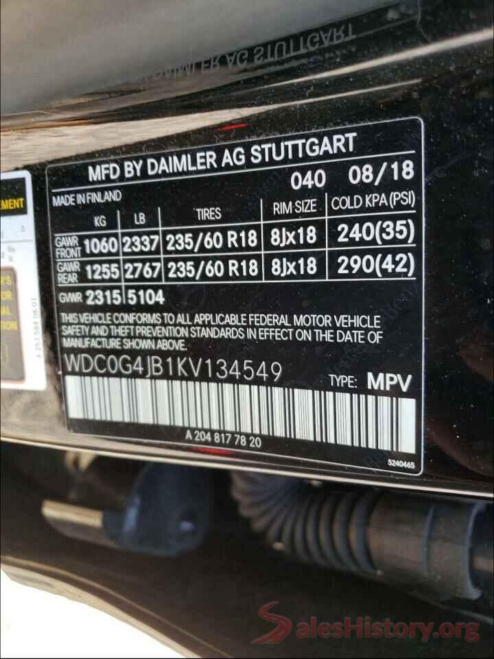 WDC0G4JB1KV134549 2019 MERCEDES-BENZ G CLASS