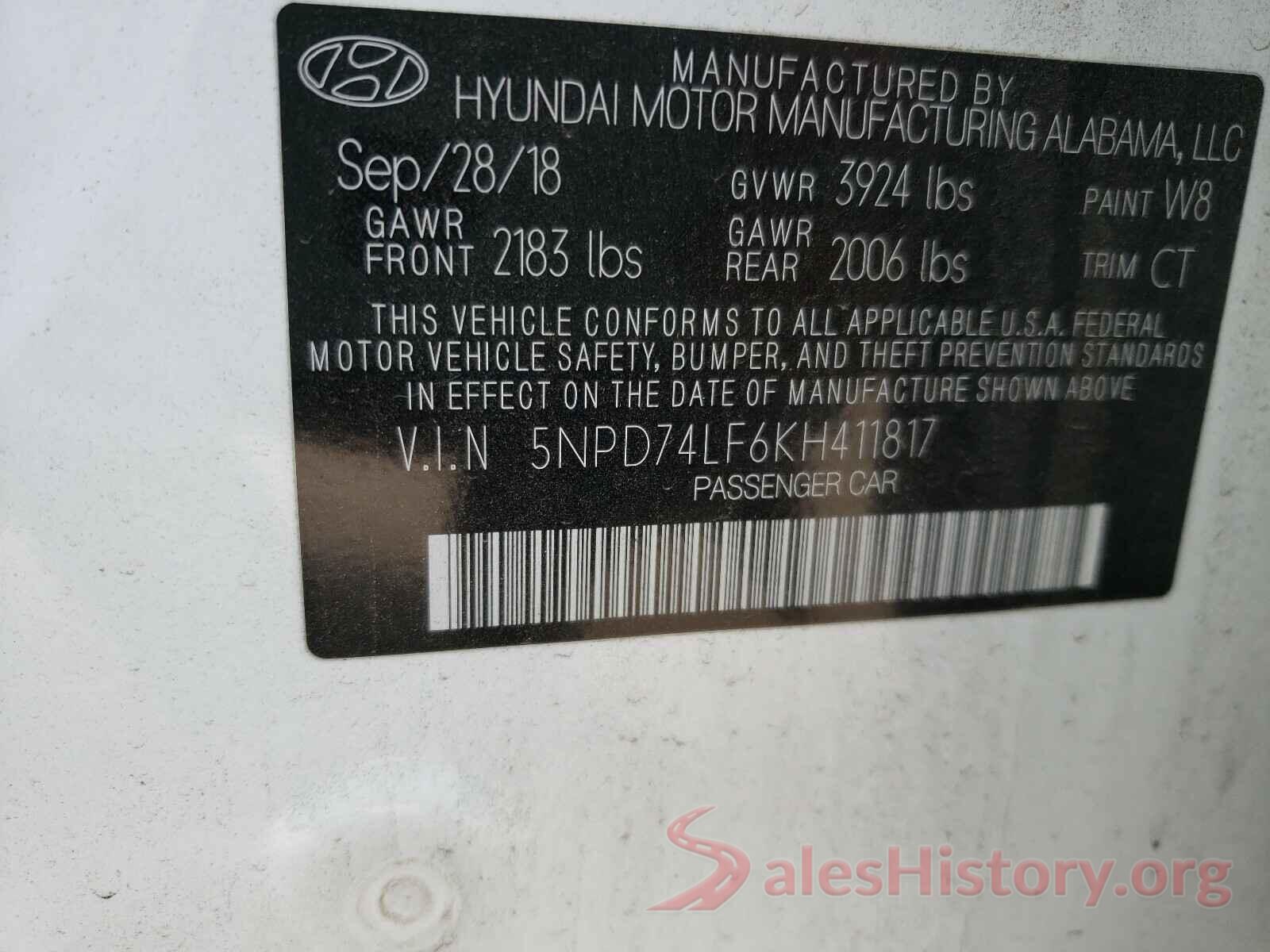 5NPD74LF6KH411817 2019 HYUNDAI ELANTRA