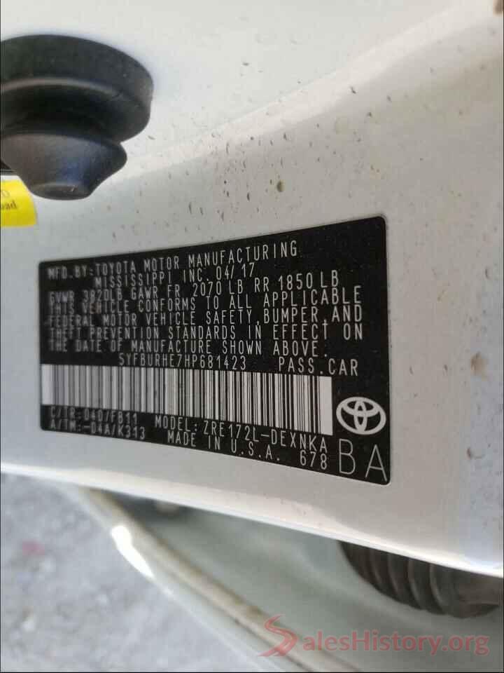 5YFBURHE7HP681423 2017 TOYOTA COROLLA