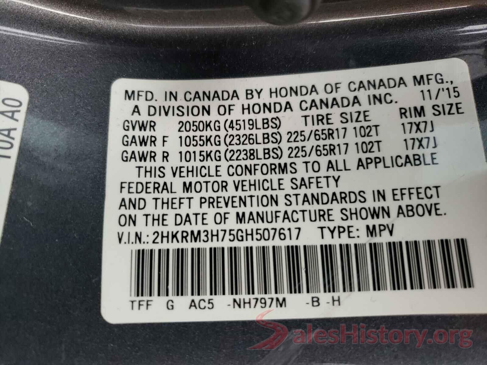 2HKRM3H75GH507617 2016 HONDA CRV