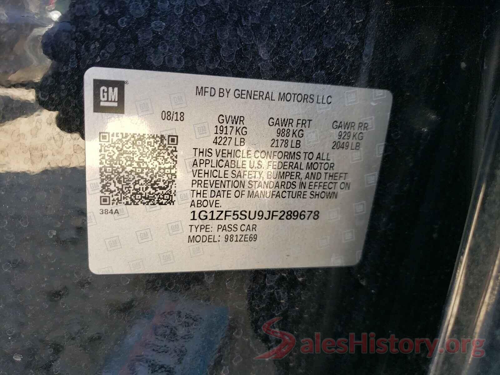 1G1ZF5SU9JF289678 2018 CHEVROLET MALIBU