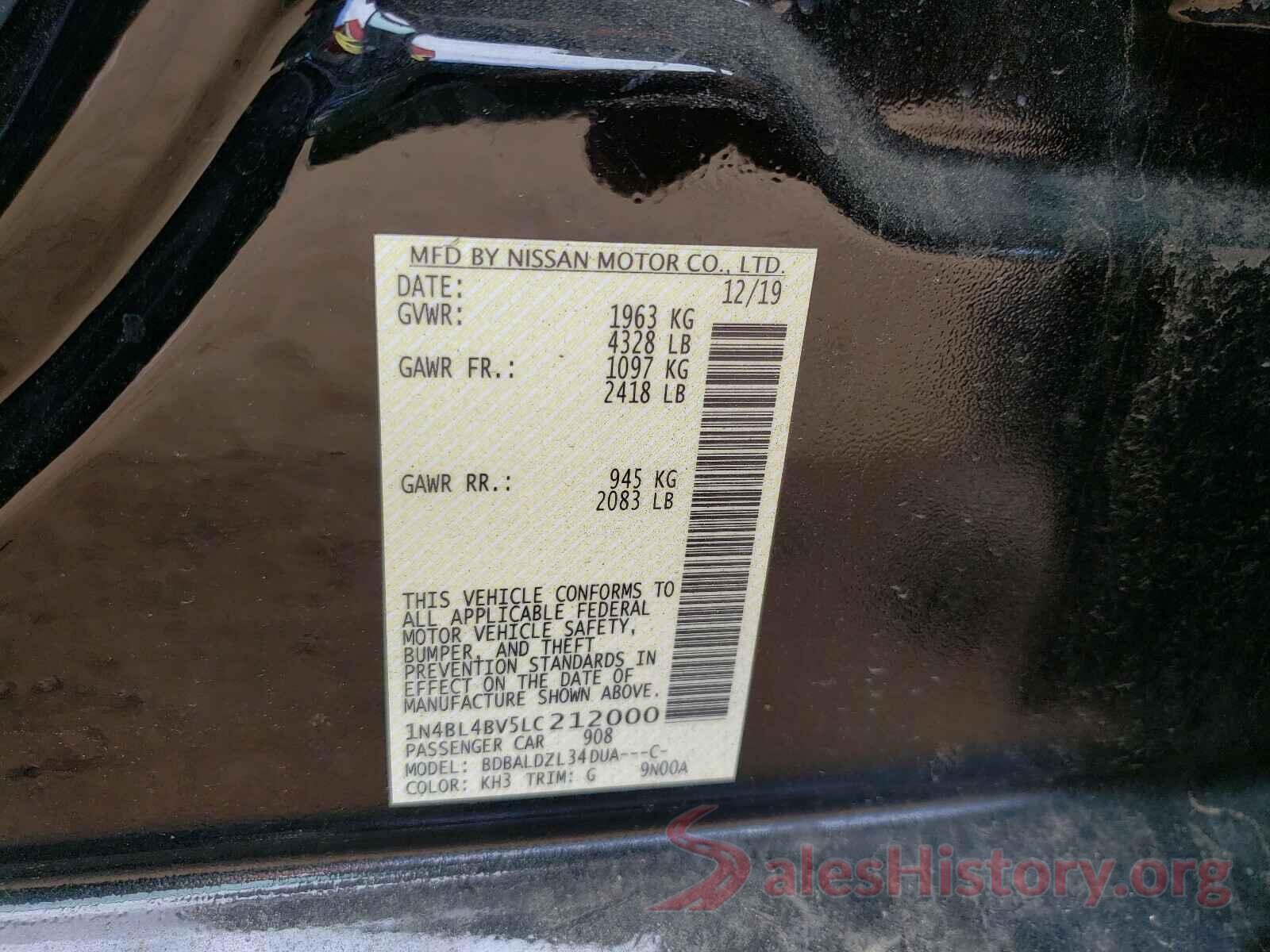 1N4BL4BV5LC212000 2020 NISSAN ALTIMA