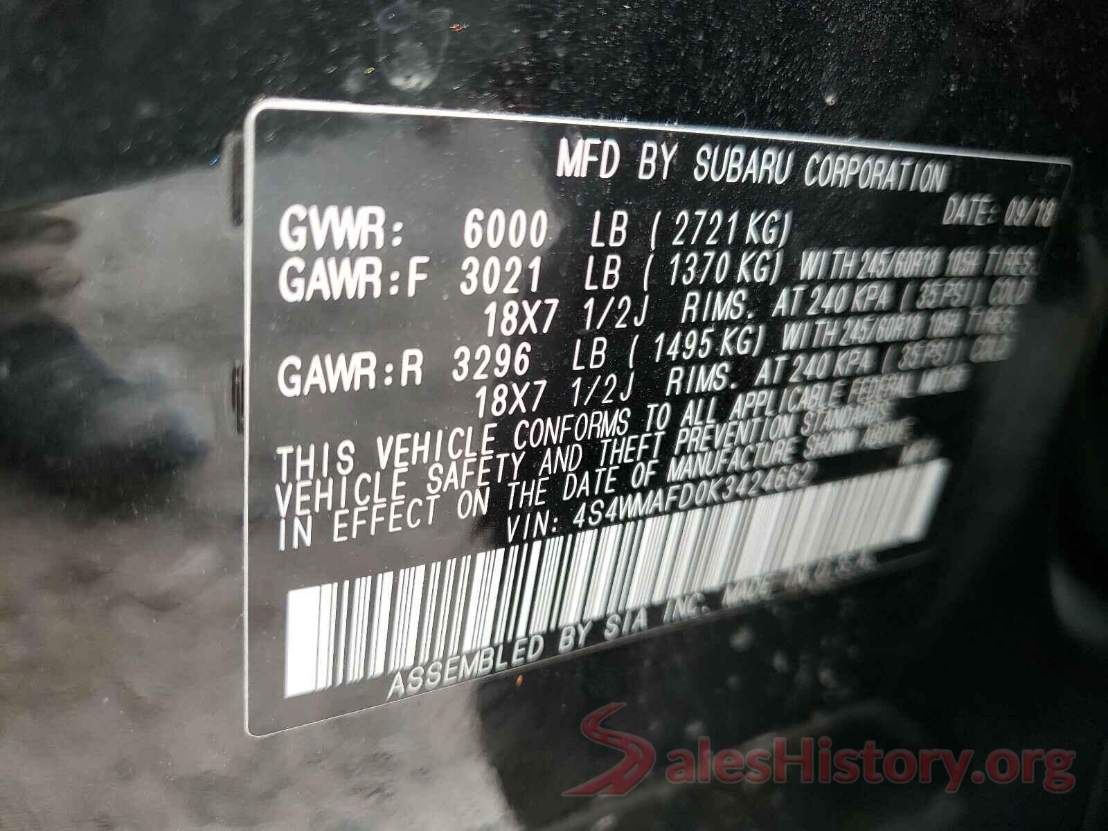 4S4WMAFD0K3424662 2019 SUBARU ALL MODELS