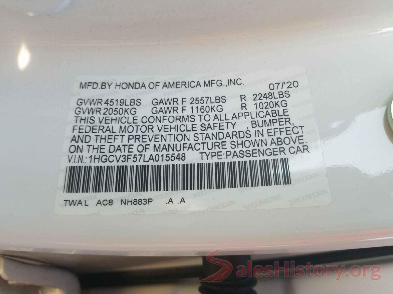 1HGCV3F57LA015548 2020 HONDA ACCORD