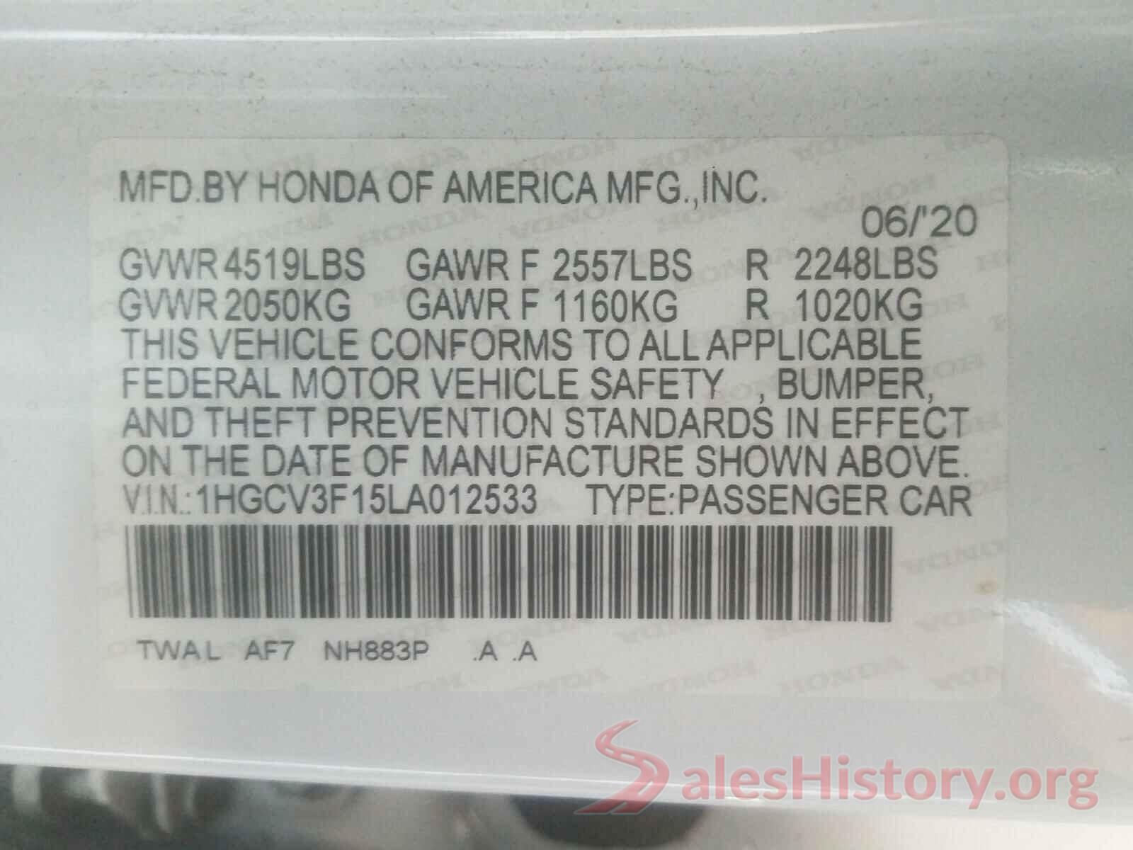 1HGCV3F15LA012533 2020 HONDA ACCORD