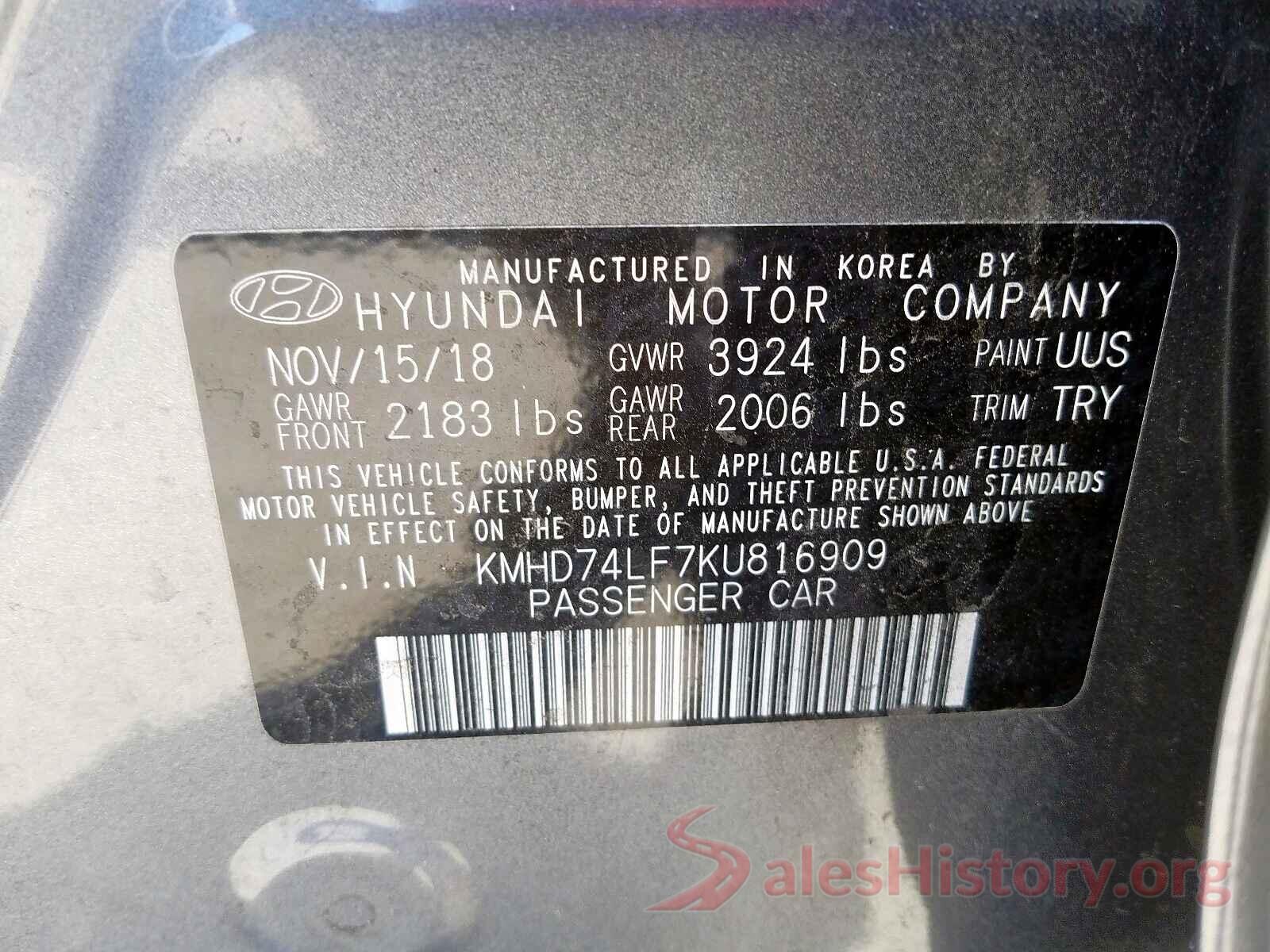 KMHD74LF7KU816909 2019 HYUNDAI ELANTRA