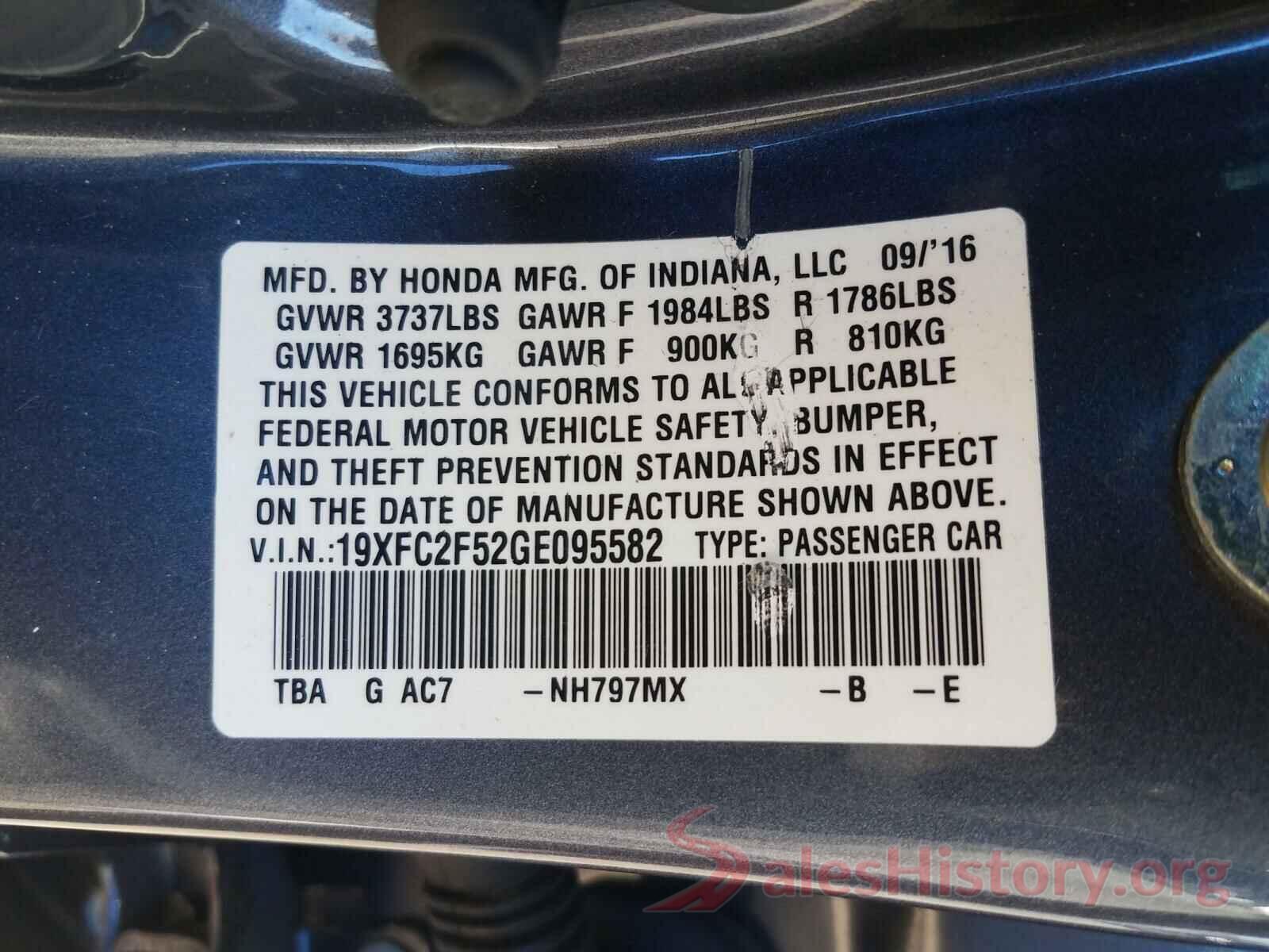 19XFC2F52GE095582 2016 HONDA CIVIC