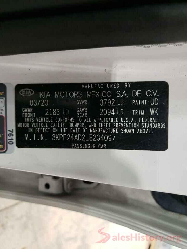 3KPF24AD2LE234097 2020 KIA FORTE