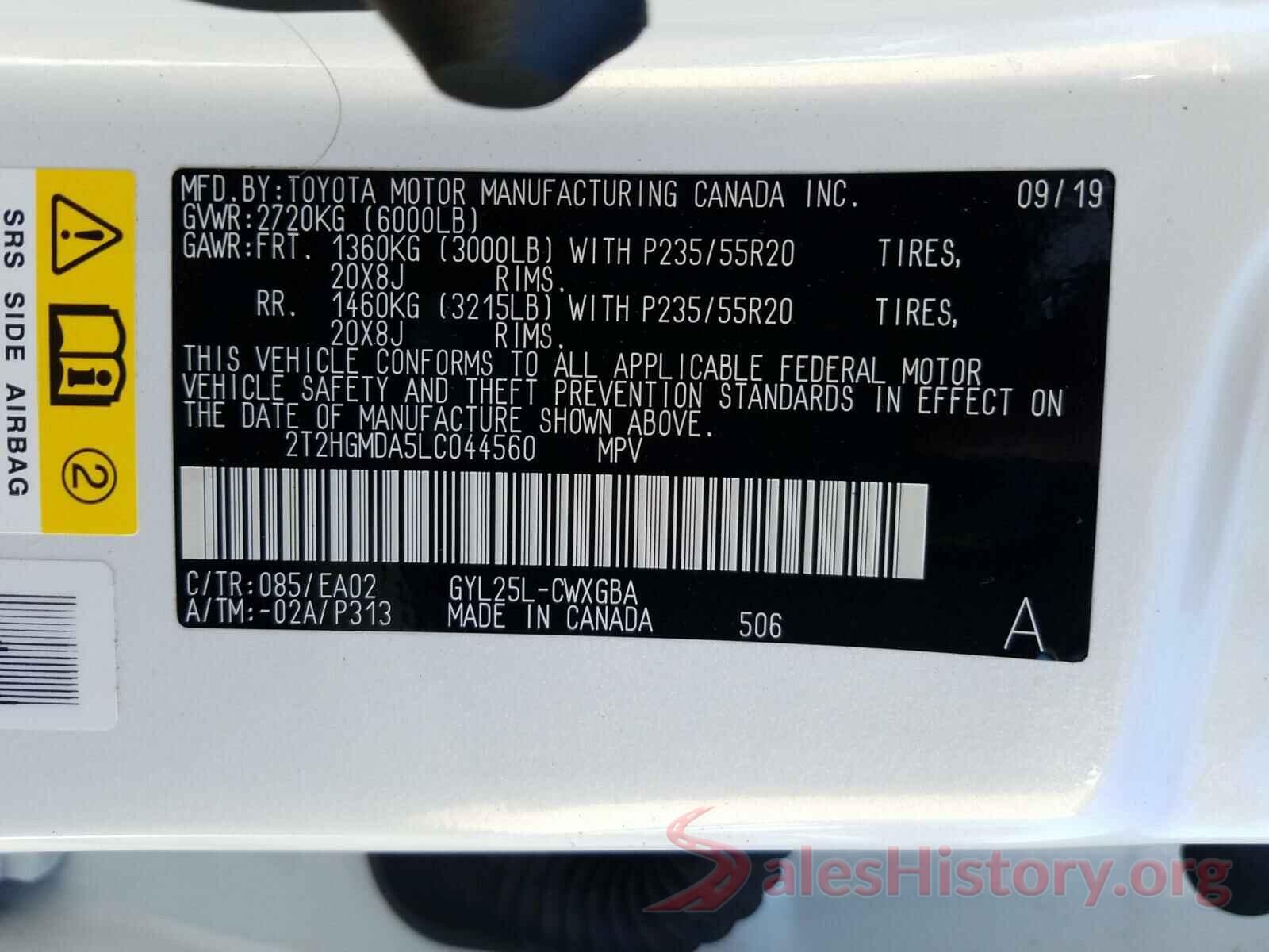 2T2HGMDA5LC044560 2020 LEXUS RX450