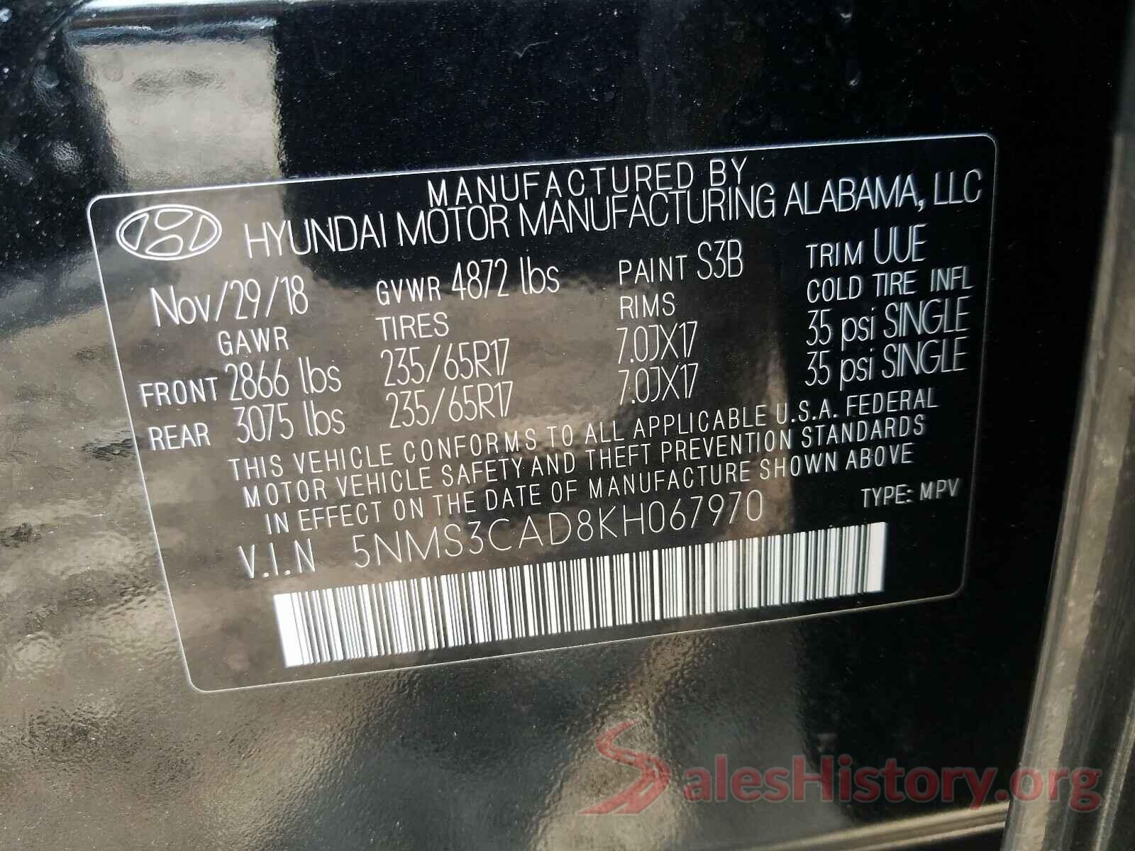 5NMS3CAD8KH067970 2019 HYUNDAI SANTA FE