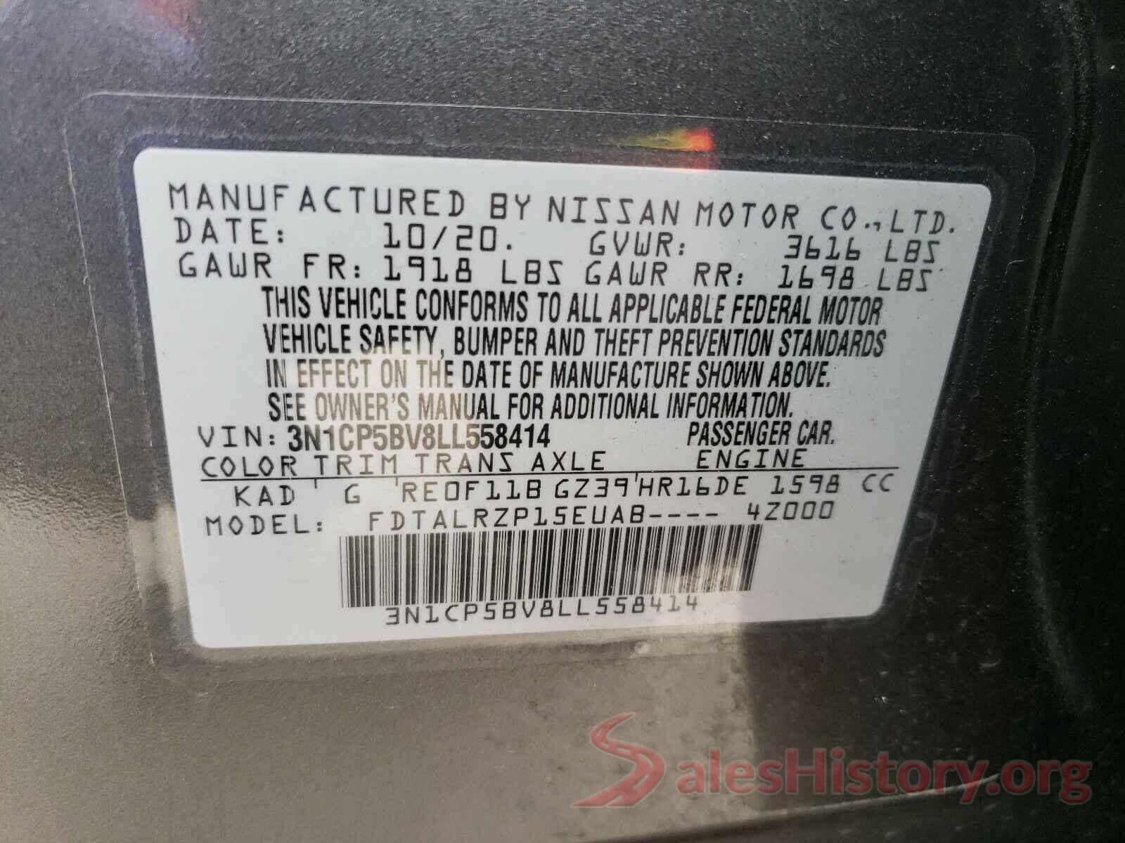 3N1CP5BV8LL558414 2020 NISSAN KICKS