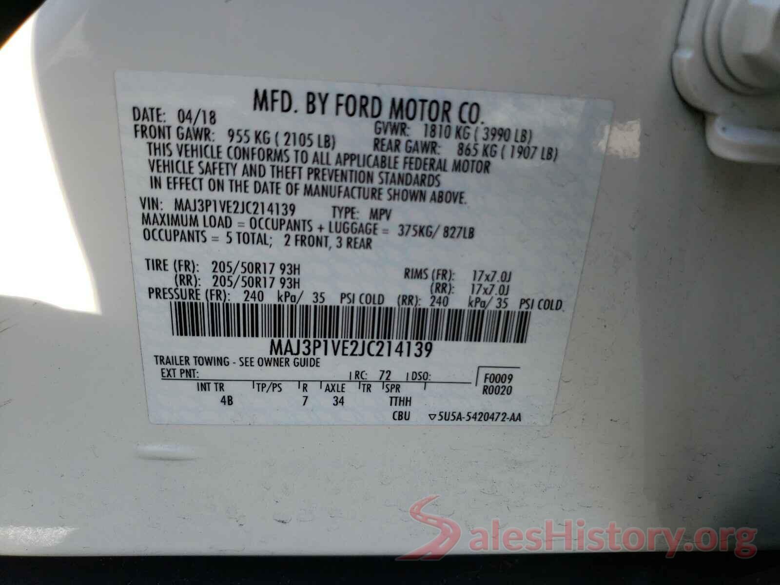 MAJ3P1VE2JC214139 2018 FORD ALL OTHER