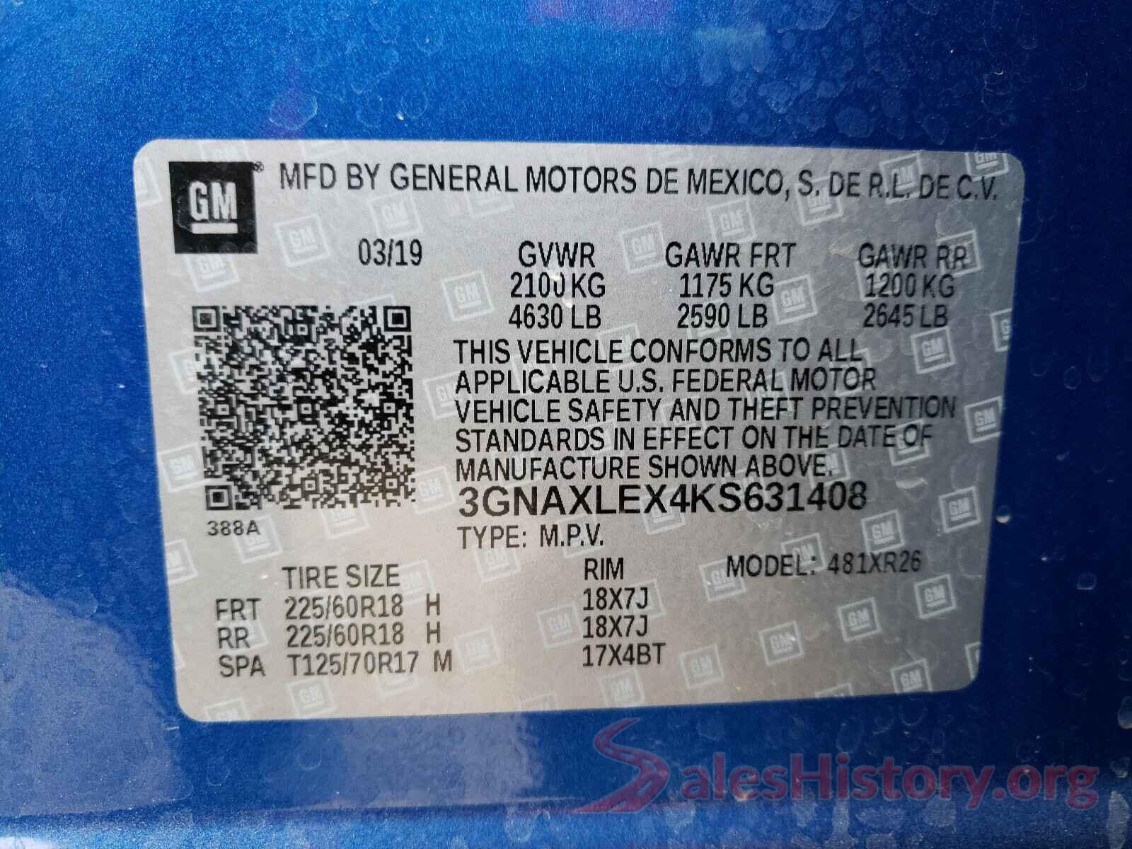 3GNAXLEX4KS631408 2019 CHEVROLET EQUINOX