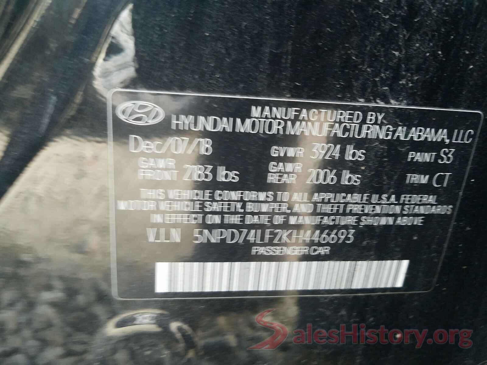 5NPD74LF2KH446693 2019 HYUNDAI ELANTRA