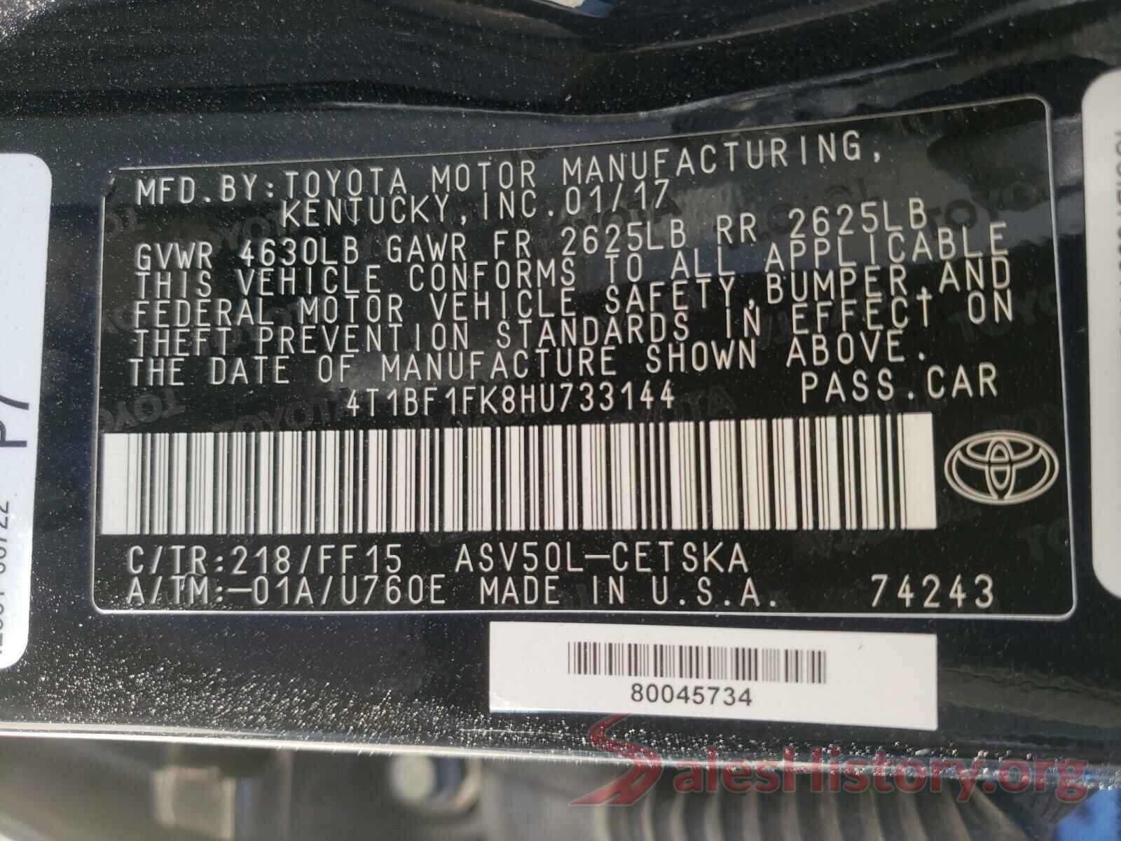 4T1BF1FK8HU733144 2017 TOYOTA CAMRY