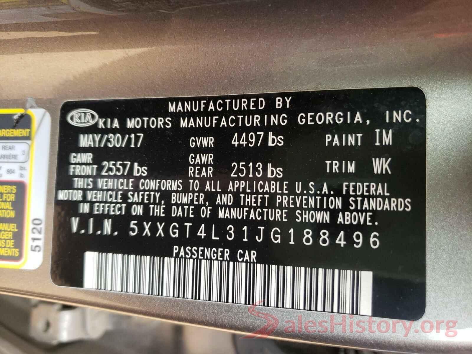 5XXGT4L31JG188496 2018 KIA OPTIMA