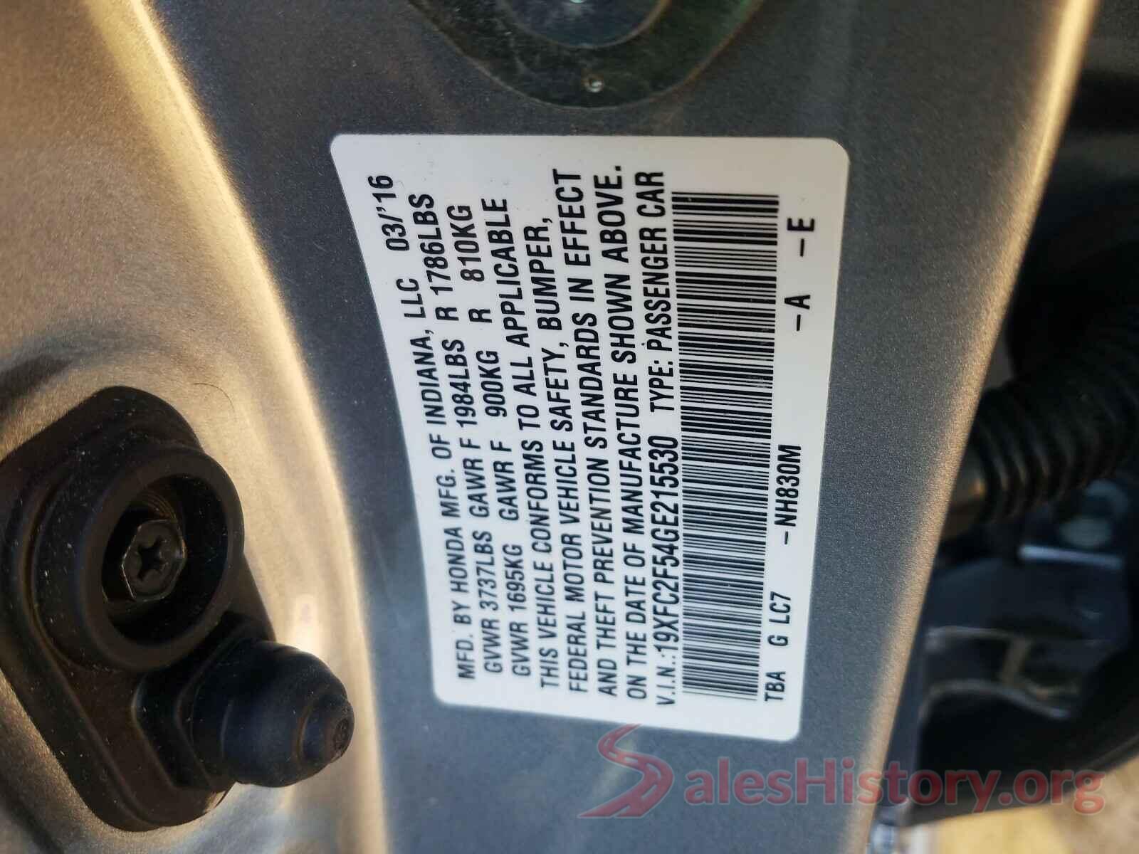 19XFC2F54GE215530 2016 HONDA CIVIC