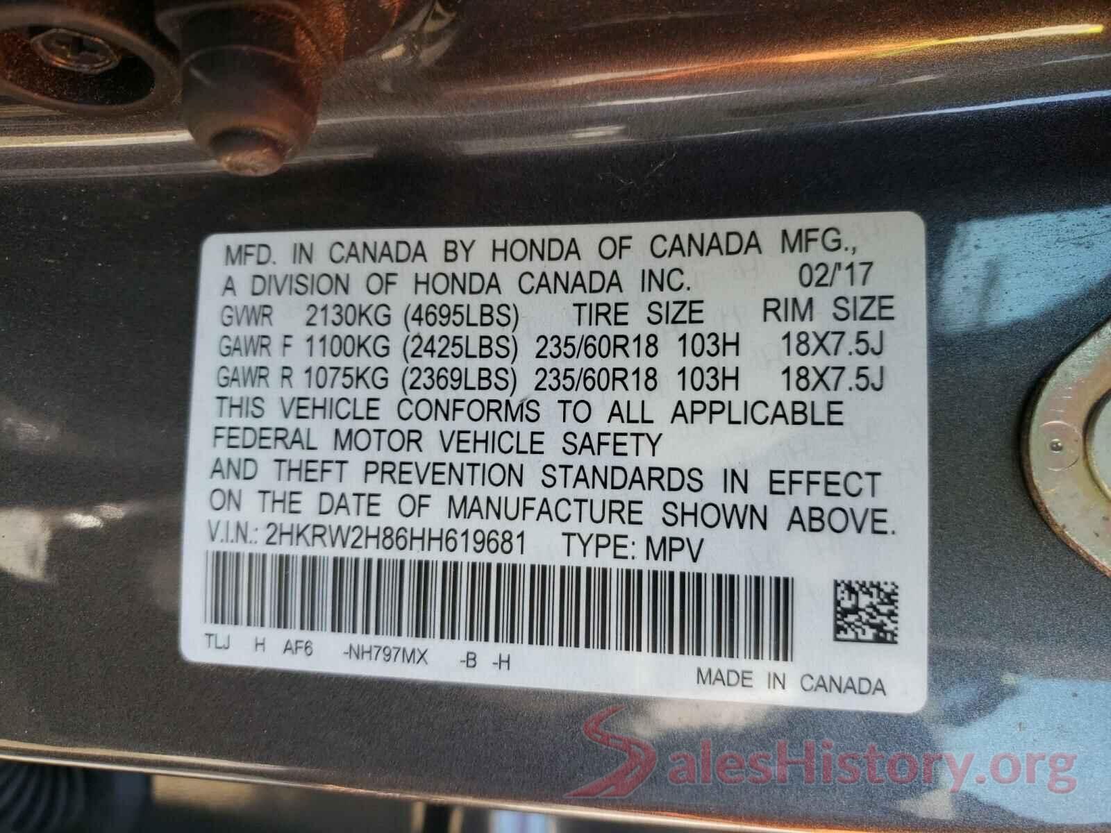 2HKRW2H86HH619681 2017 HONDA CRV