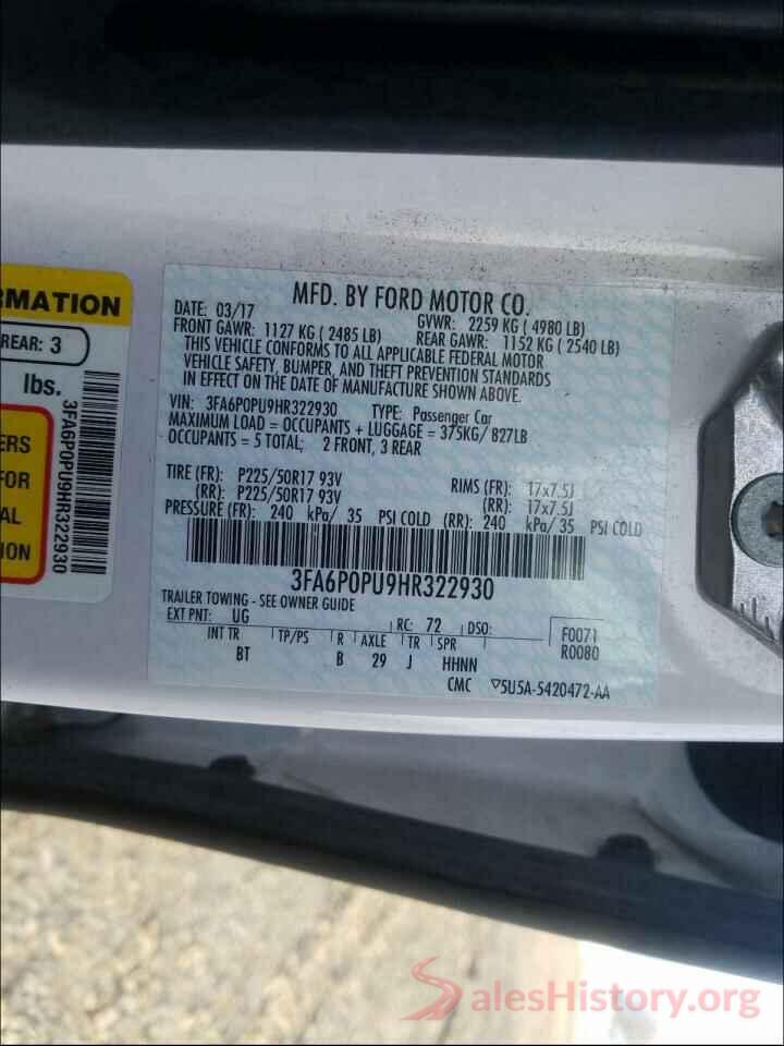 3FA6P0PU9HR322930 2017 FORD FUSION