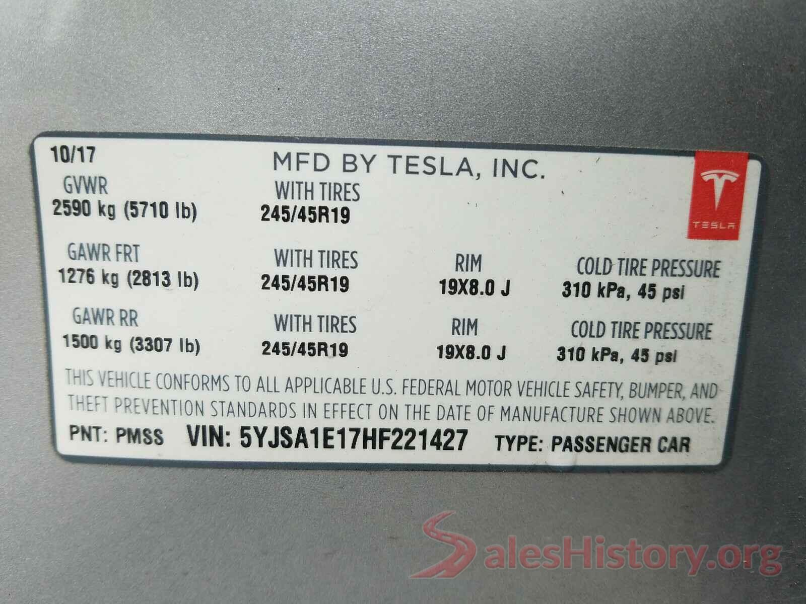 5YJSA1E17HF221427 2017 TESLA MODEL S