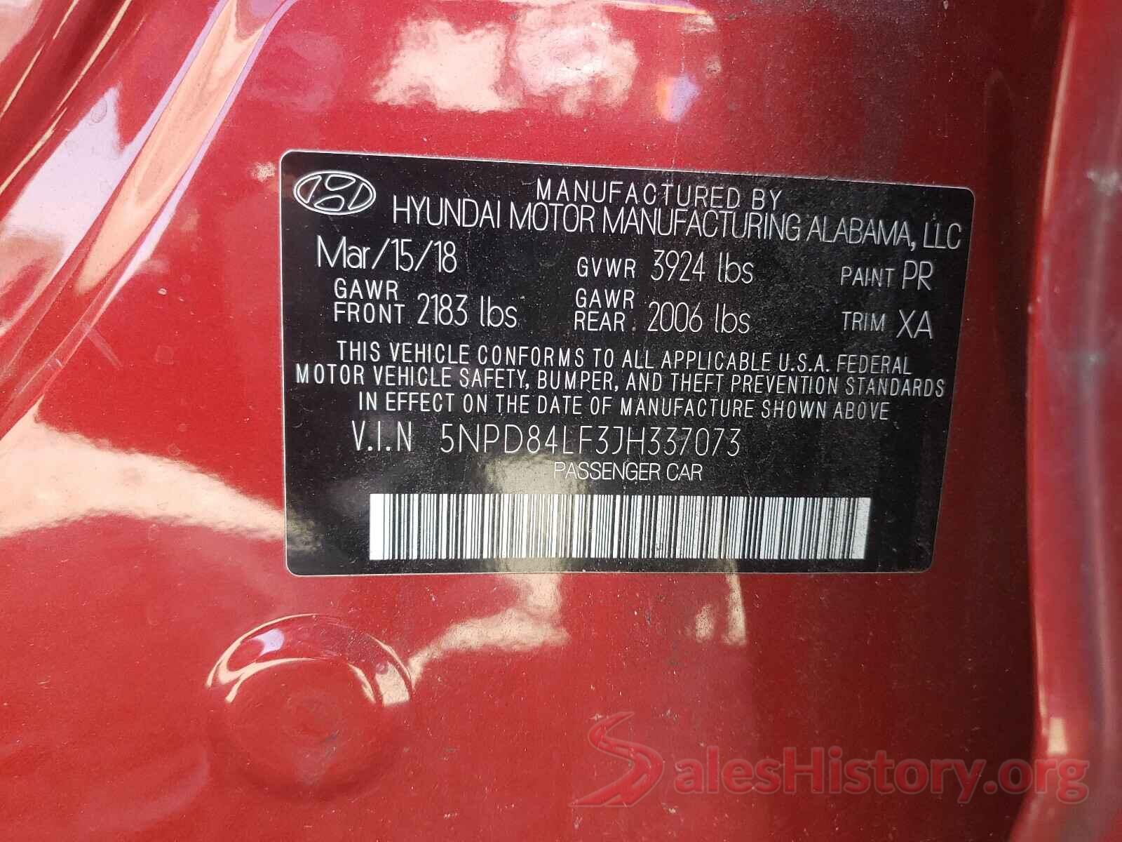 5NPD84LF3JH337073 2018 HYUNDAI ELANTRA