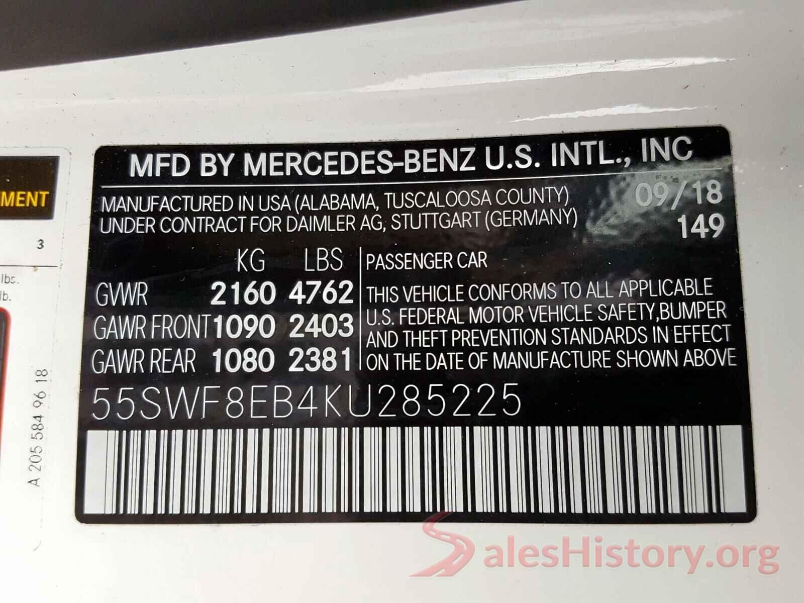 55SWF8EB4KU285225 2019 MERCEDES-BENZ C CLASS