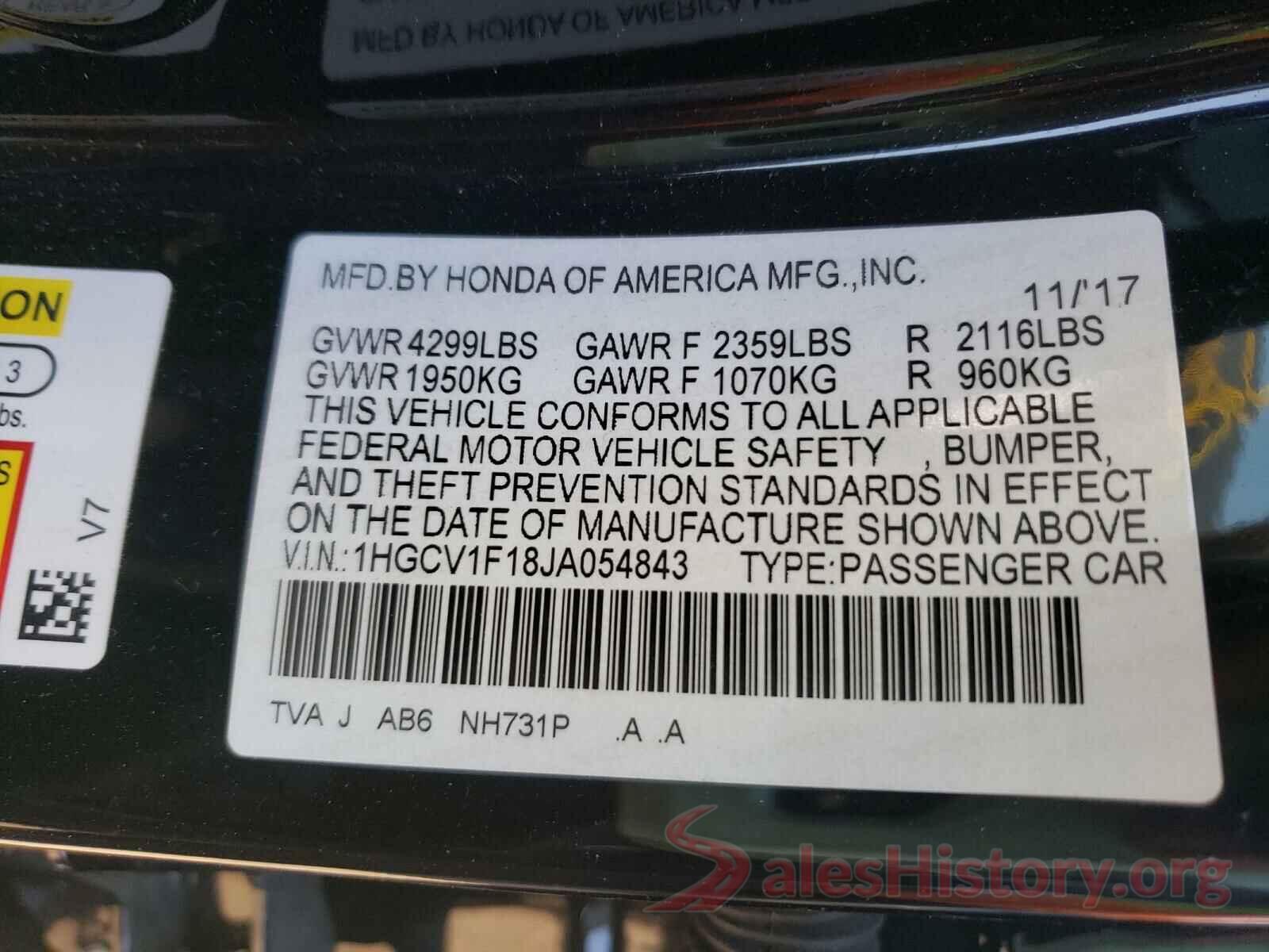 1HGCV1F18JA054843 2018 HONDA ACCORD