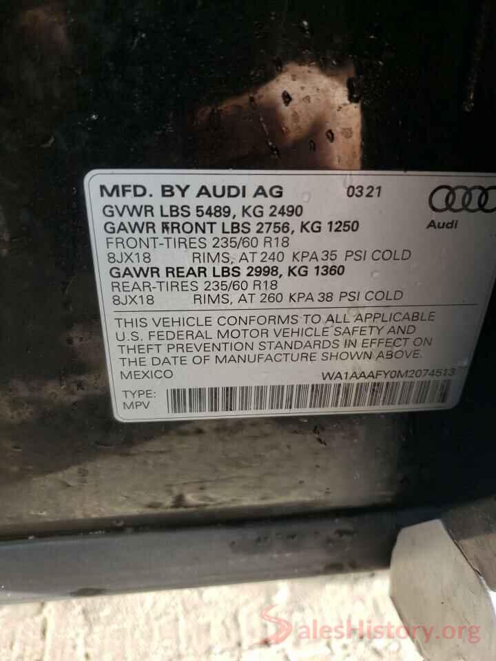 WA1AAAFY0M2074513 2021 AUDI Q5