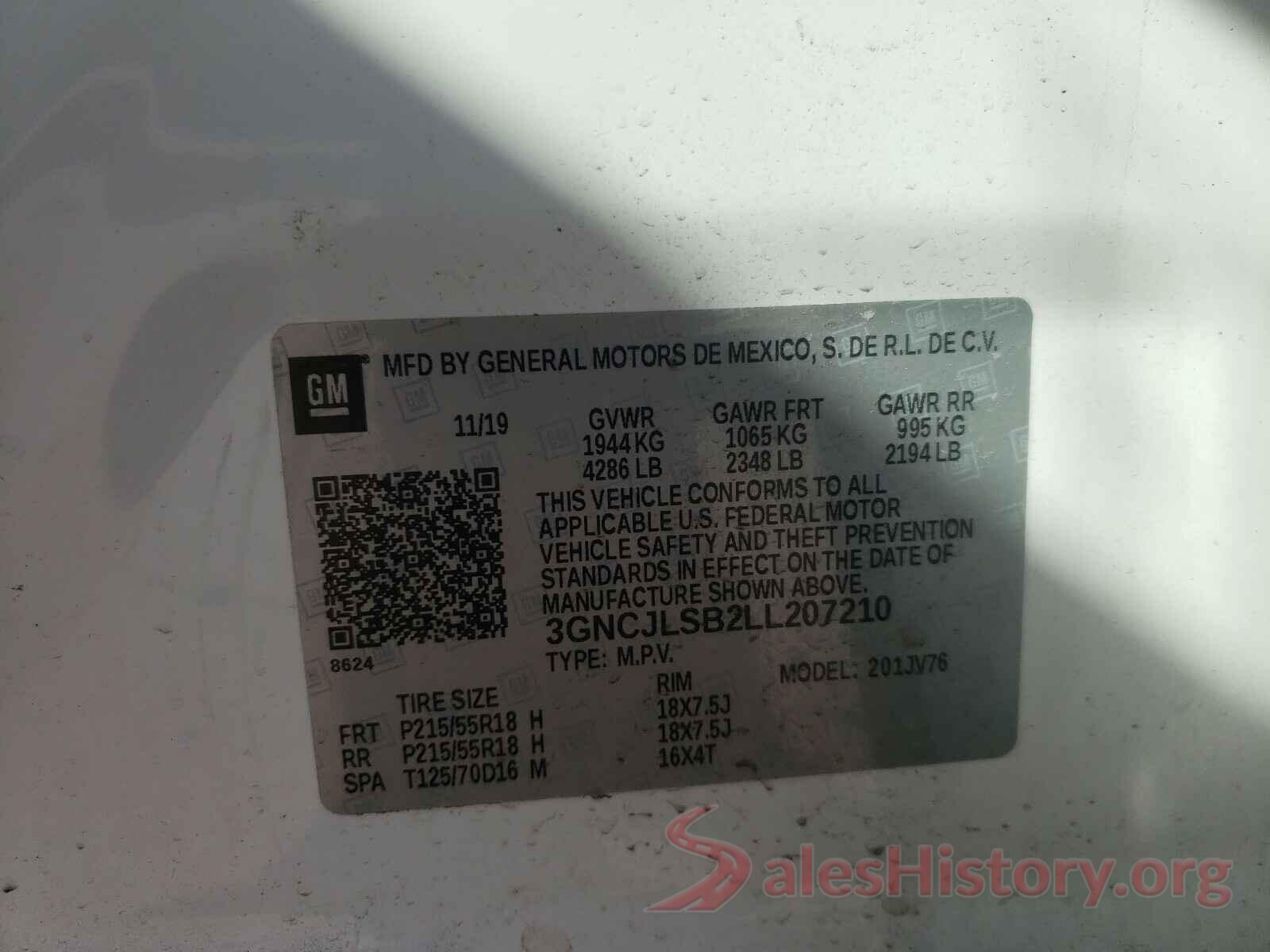 3GNCJLSB2LL207210 2020 CHEVROLET TRAX