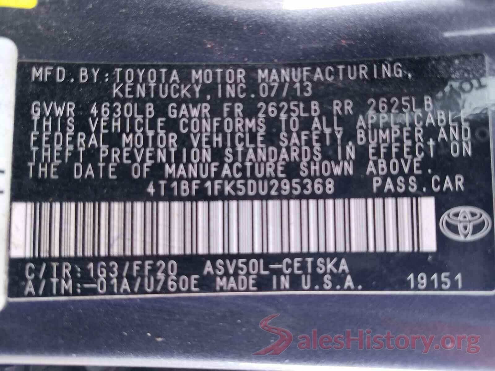 4T1BF1FK5DU295368 2013 TOYOTA CAMRY