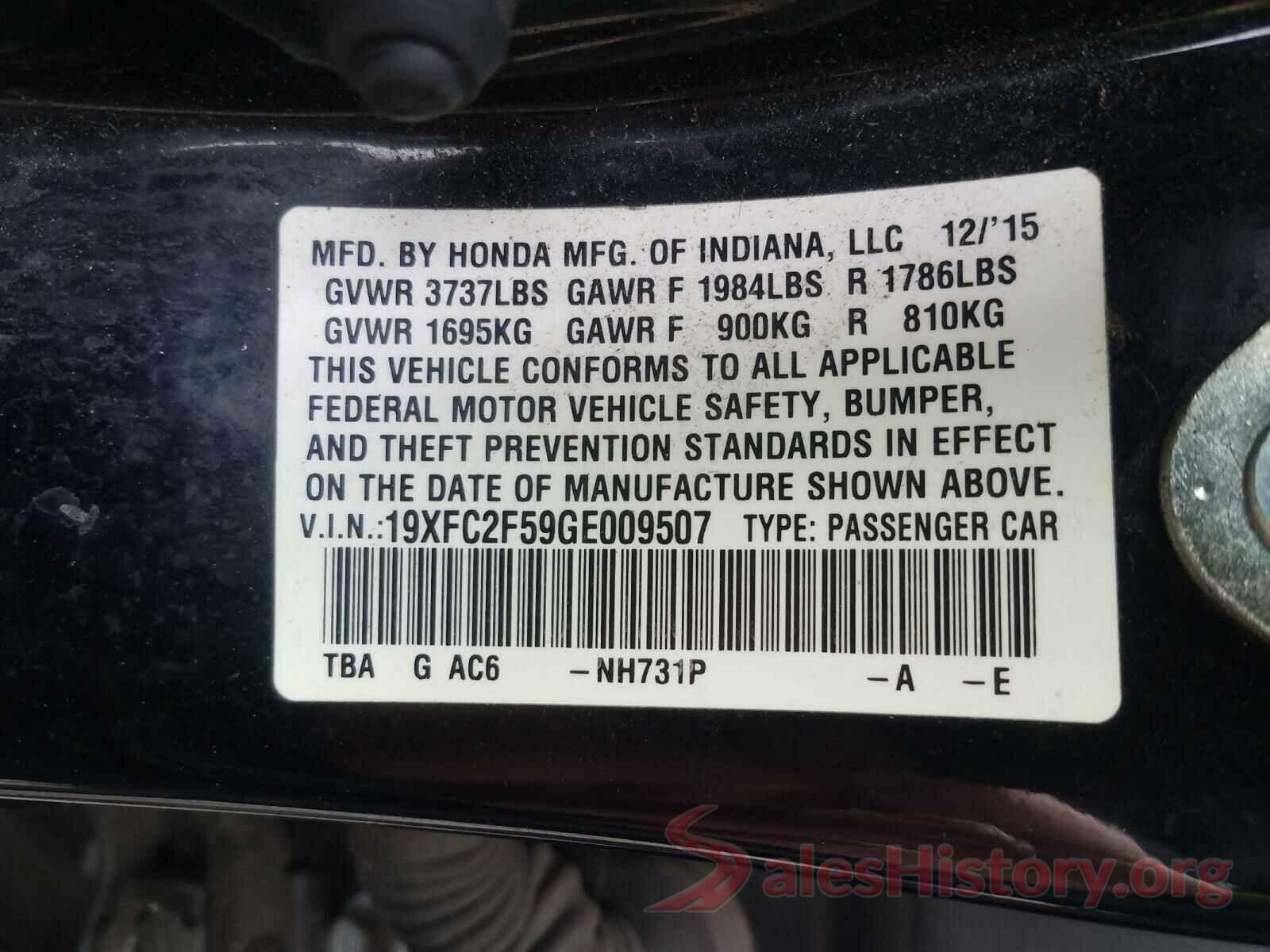 19XFC2F59GE009507 2016 HONDA CIVIC