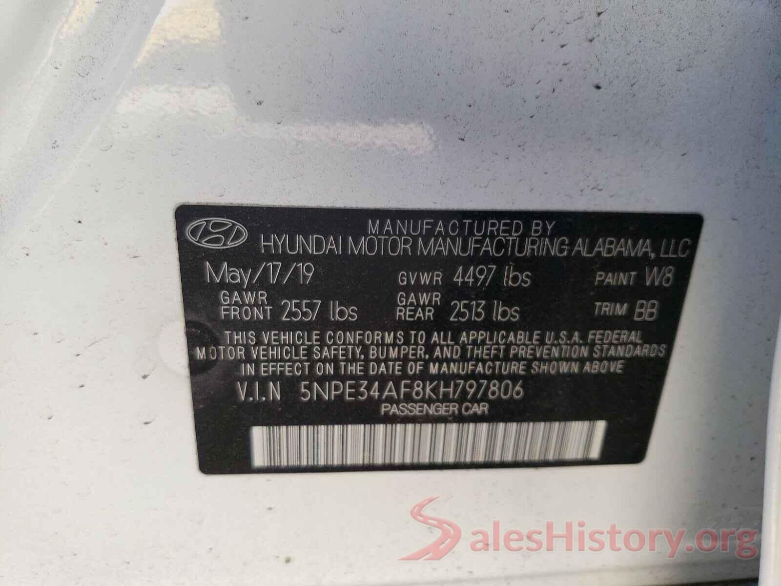 5NPE34AF8KH797806 2019 HYUNDAI SONATA