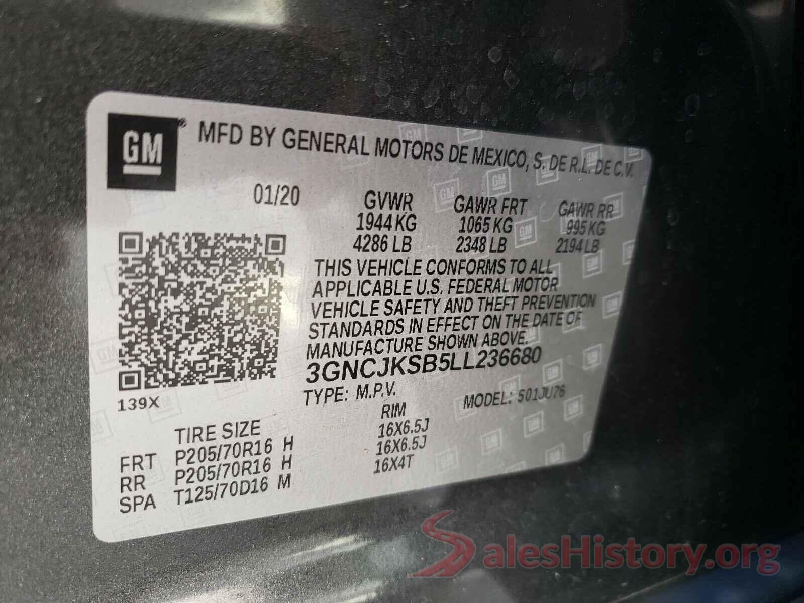 3GNCJKSB5LL236680 2020 CHEVROLET TRAX