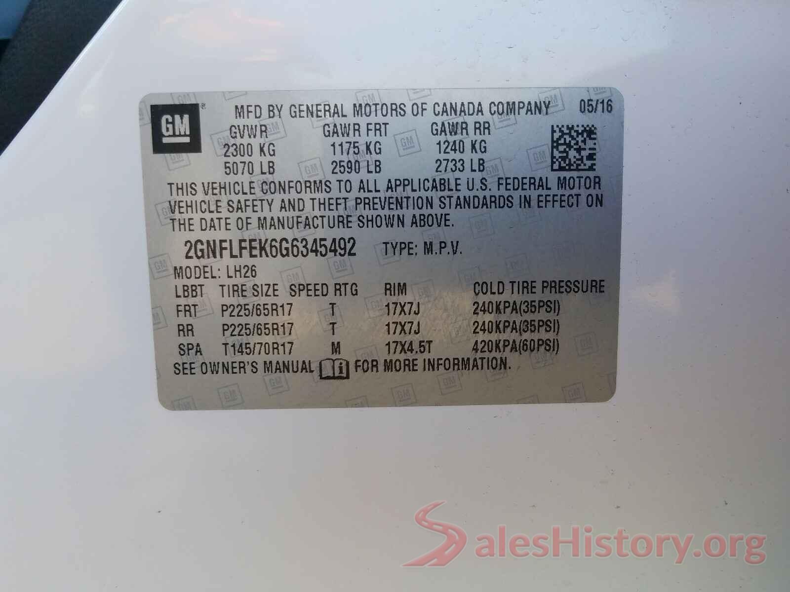 2GNFLFEK6G6345492 2016 CHEVROLET EQUINOX