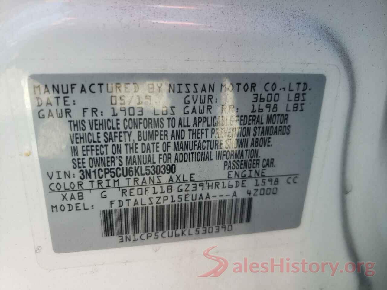 3N1CP5CU6KL530390 2019 NISSAN KICKS