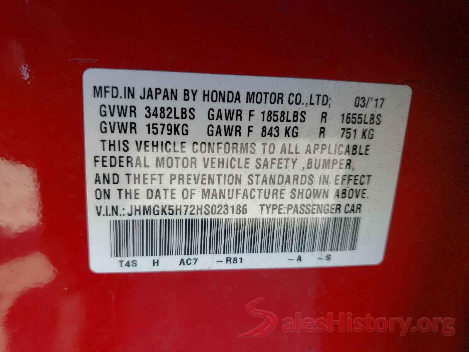 JHMGK5H72HS023186 2017 HONDA FIT