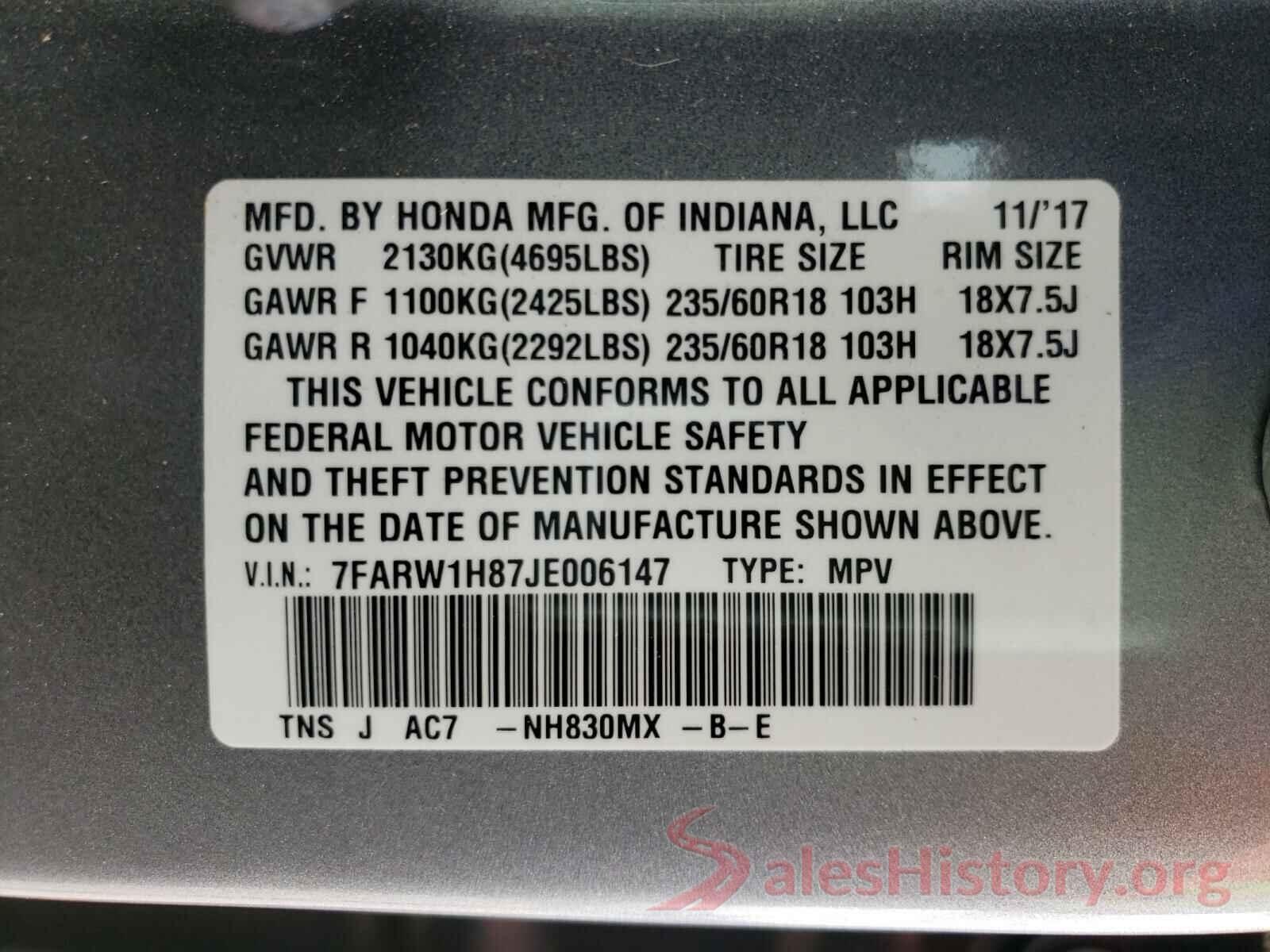 7FARW1H87JE006147 2018 HONDA CRV