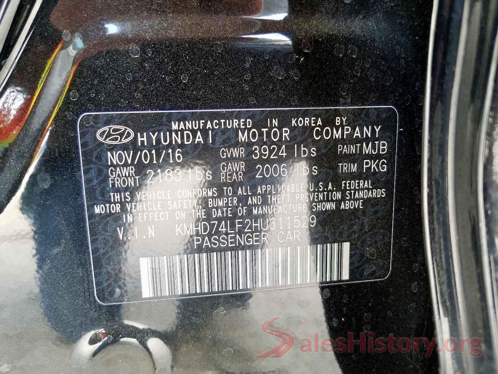 KMHD74LF2HU311529 2017 HYUNDAI ELANTRA